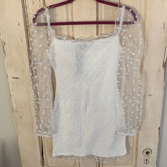 White Dress with Sheer long sleeves - Picture 2 of 4